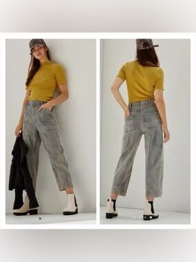 Anthropologie Pilcro Women’s High Rise Barrel Jeans Size 25 Gray Sand Washed